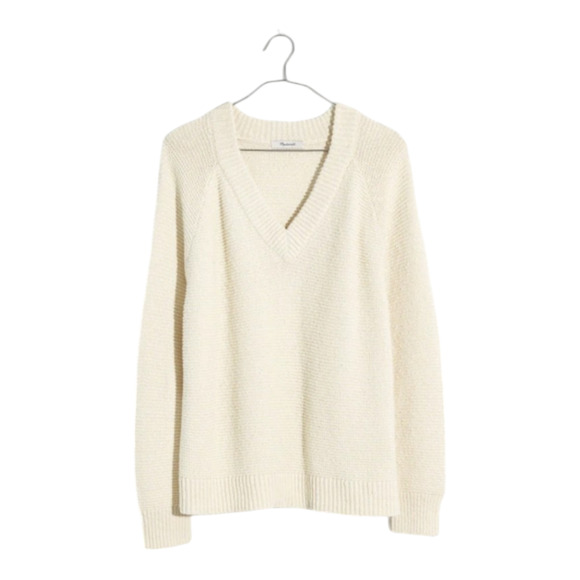 Madewell Arden V-neck Crop Pullover Sweater Ivory Neutral Preppy Women's XXS - Picture 3 of 9